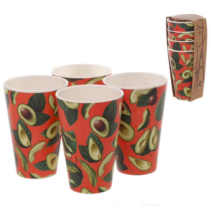 Avocado Design Eco Friendly Bamboo Set of 4 Cups