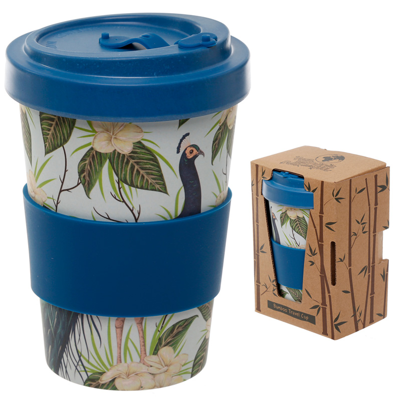 Peacock Design Bamboo Eco Friendly Screw Top Travel Mug