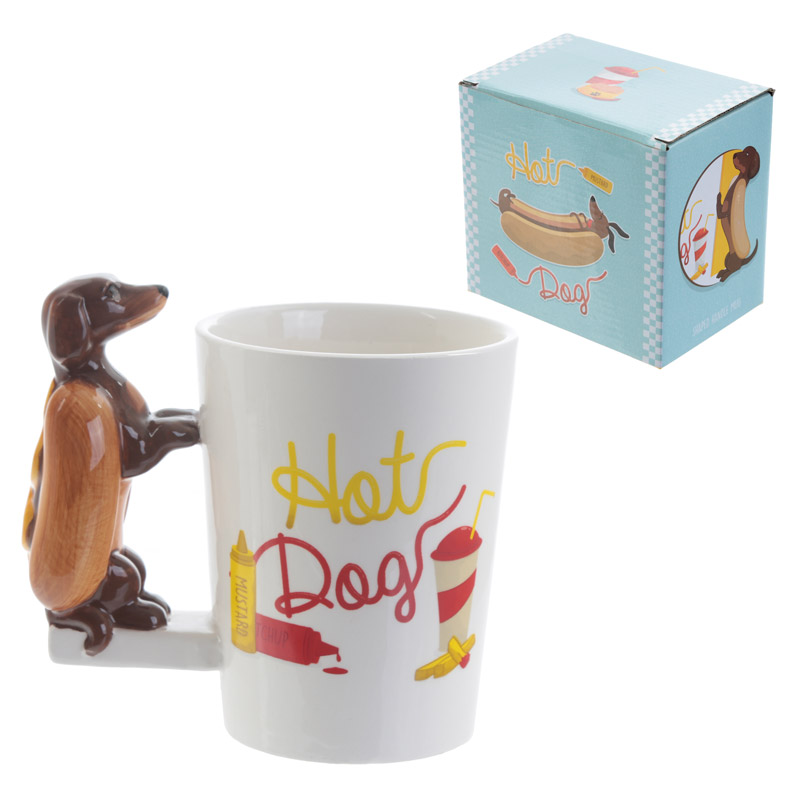 Sausage Dog and Bun Shaped Handle Ceramic Mug