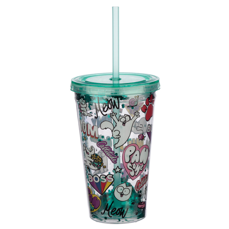 Simon's Cat Pawsome Design Double Walled Cup with Lid and Straw